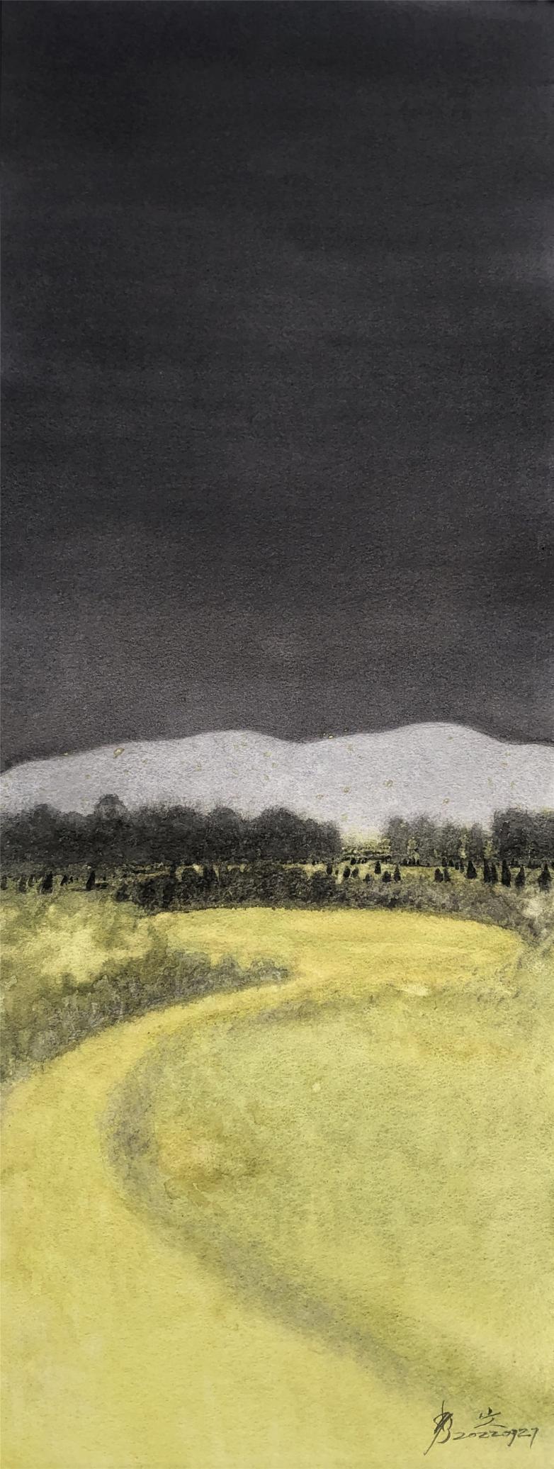 家乡的秋03 纸本水彩 77.5x28.5cm 2022年